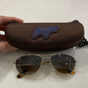 Maui Jim Brown Sunglasses Case with Gold Accents